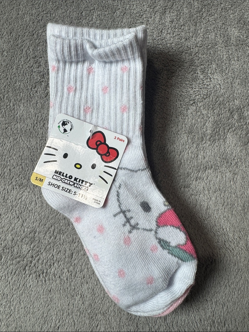 Hello Kitty White & Pink Kids Crew Socks with Character Accent